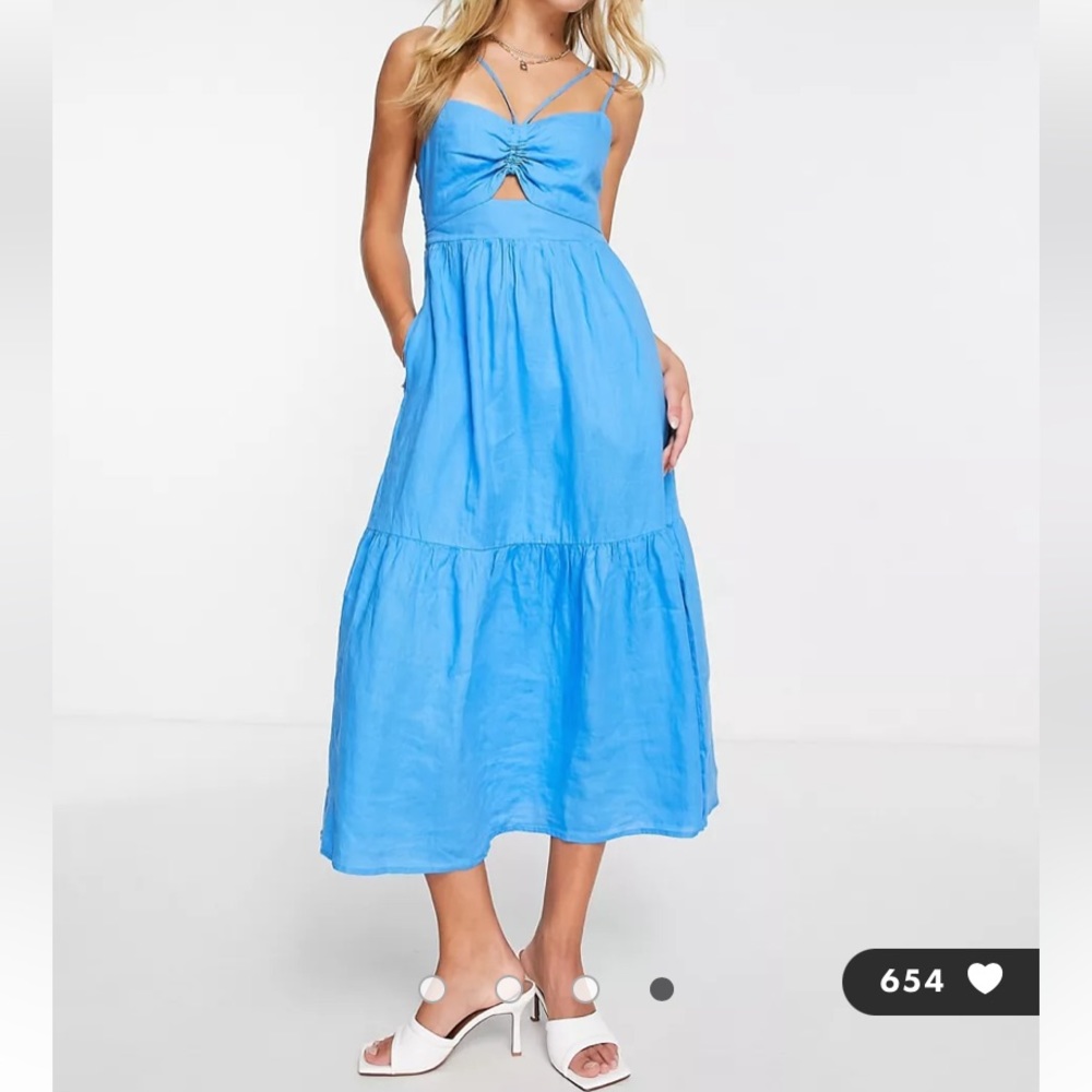 NWT MANGO 100% linen dress Blue XL Sold Out - Picture 2 of 5